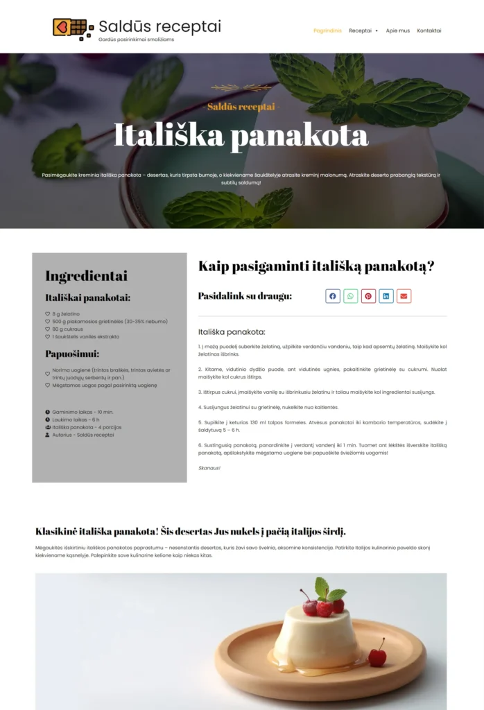 Internetinių puslapių kūrimas - Saldūs receptai